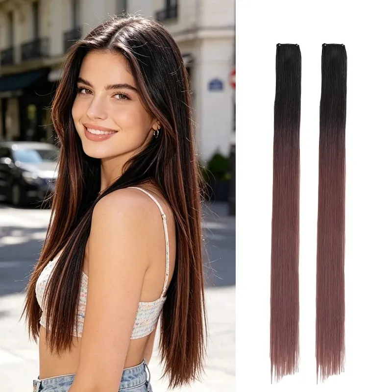 2Pcs Pack Two-Tone Ombre Highlight Clip in Wig Straight Hair Piece Synthetic Fiber Comb for Daily Party Look — image 9