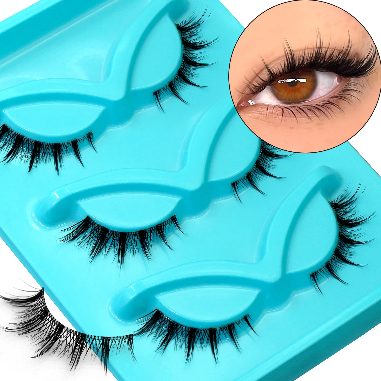 3pairs Manga Lashes Natural Cat Eye Eyelashes Clear Band False Eyelashes Natural Look Fake Lashes Strips Makeup