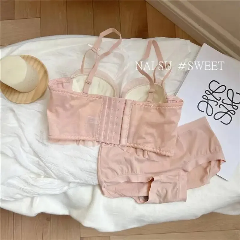Japanese Corset for Women Wire Free Boning Bustier Top Sexy Lace Up Lingerie Set Pure Desire Small Chest No Steel Ring MOYISU — image 12
