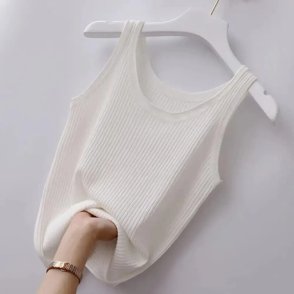 2024 Polyester Sexy Sleeveless Camisole Basic Top Solid Color Summer Camisole Streetwear Tees T-Shirt Spring Knitted Tank Women — image 11