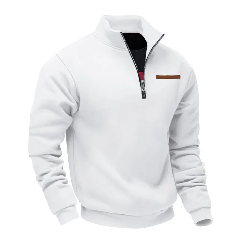American autumn and winter heavy fleece long-sleeved men's sweater half zipper loose stand-up collar pullover men's sweater — image 38