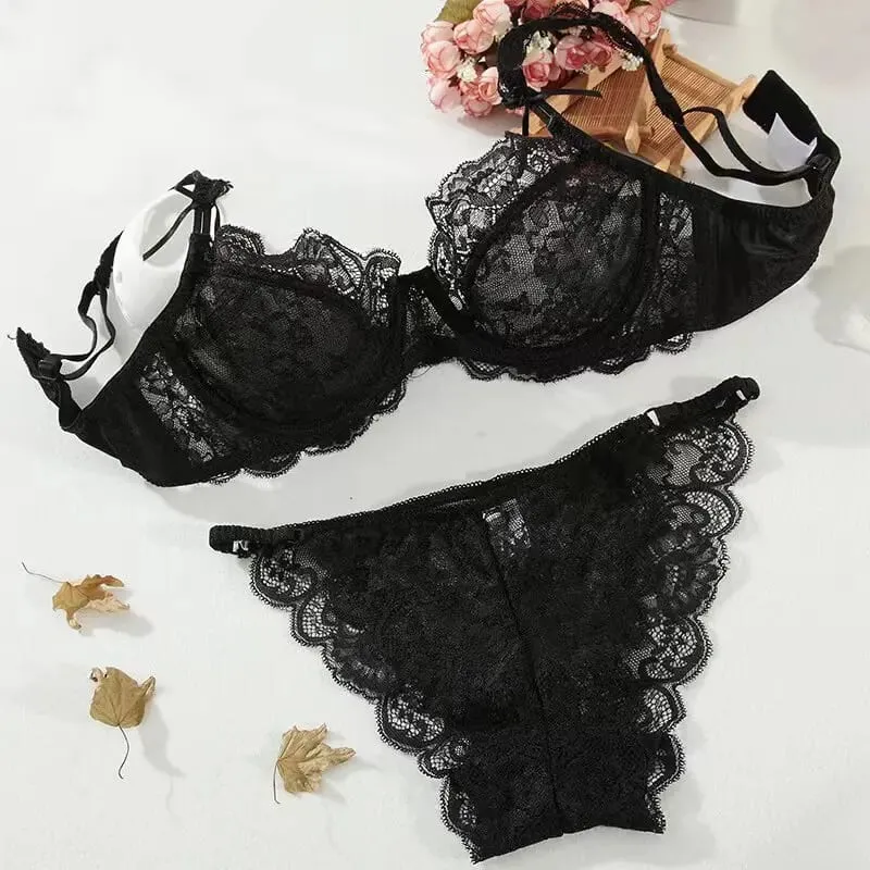 Romantic Atmosphere Lace Minimizer Bra Ultra Thin Sponge Free Wirefree Women Seamless Full Coverage Bust Push Up Set BANERDANNI — image 3