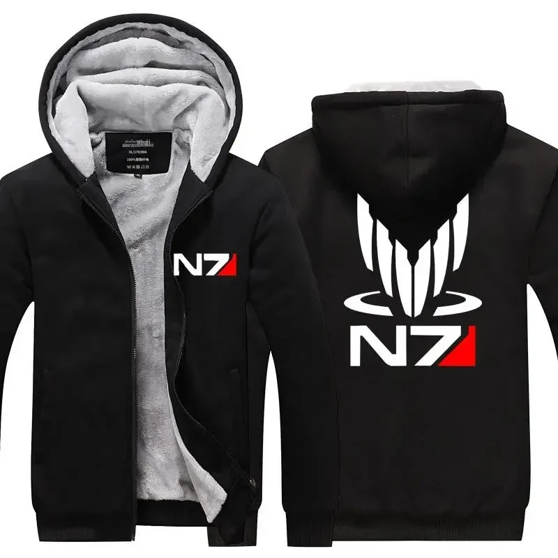 Effect N7 Hoodies Jacket Zipper Thickened Fleece Men's Winter Casual Fashion Men Women Anime Game Unisex N7 hoodie sweatshirt