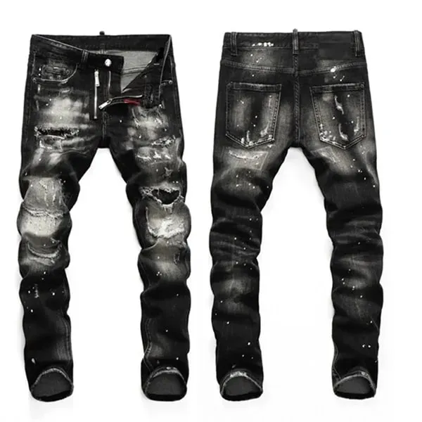 High Quality Street Fashion Men Jeans Retro Blue Elastic Slim Fit Ripped Jeans Men Embroidery Designer Denim Brand Pants Hombre — image 8