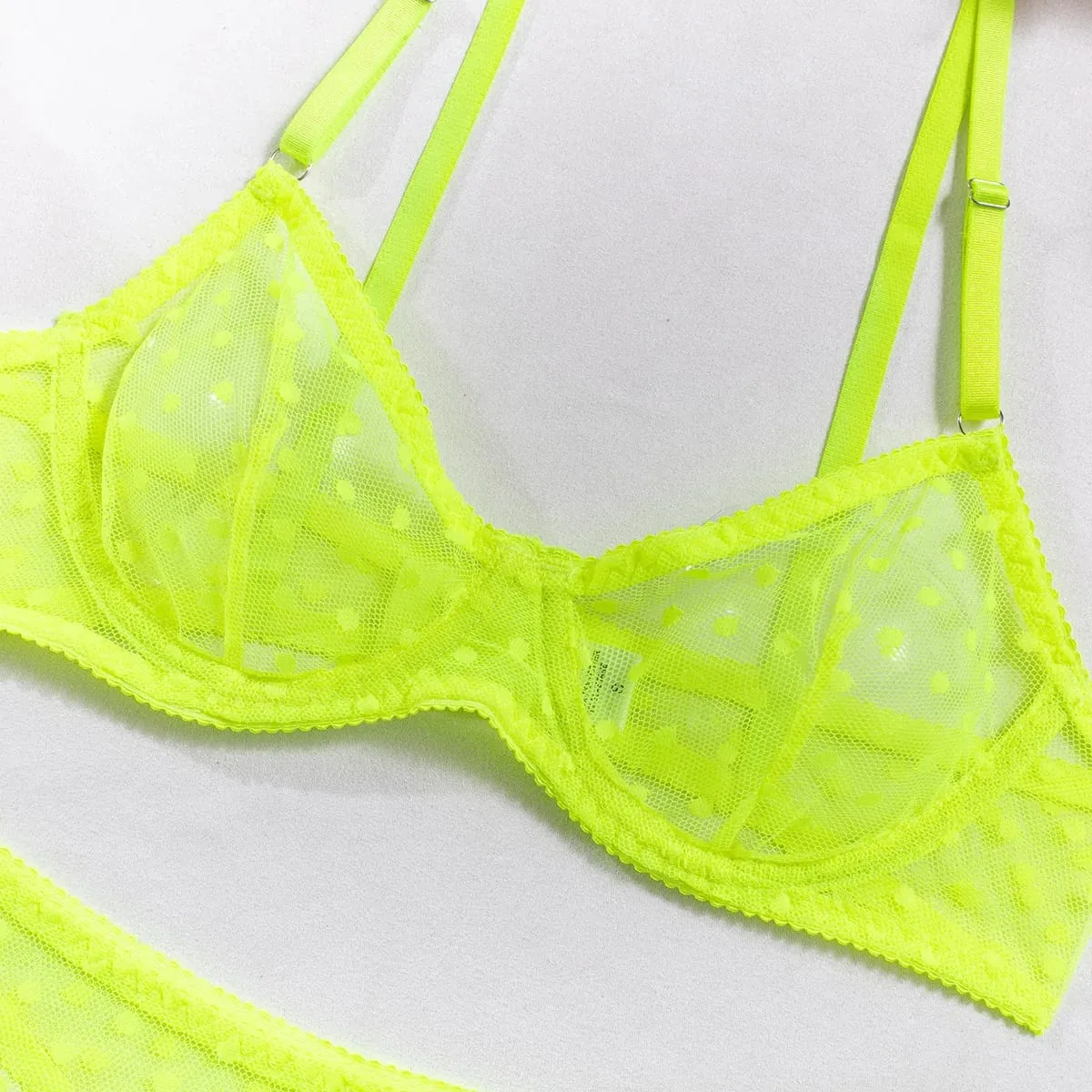Sexy Polka Dot Women's Underwear Neon Green Bra with Support Brief Set Women 2 Pieces Short Skin Care Kits Exotic Sets — image 2