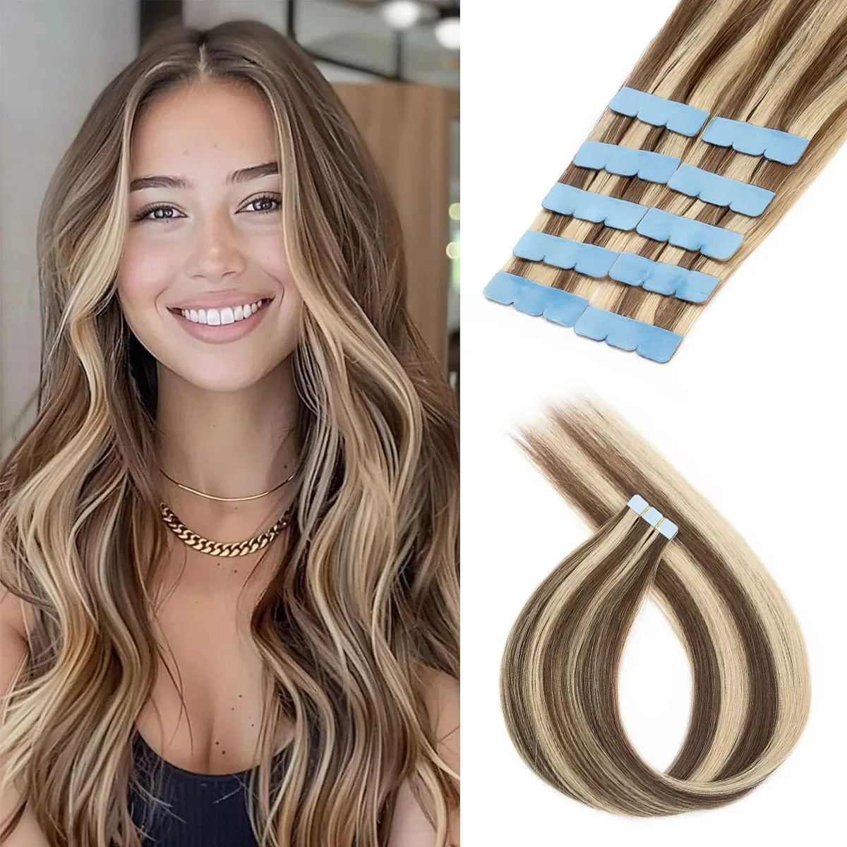 Tape-in Human Hair Extensions Straight Seamless And Invisible Adds Volume And Length Suitable for Daily Wear