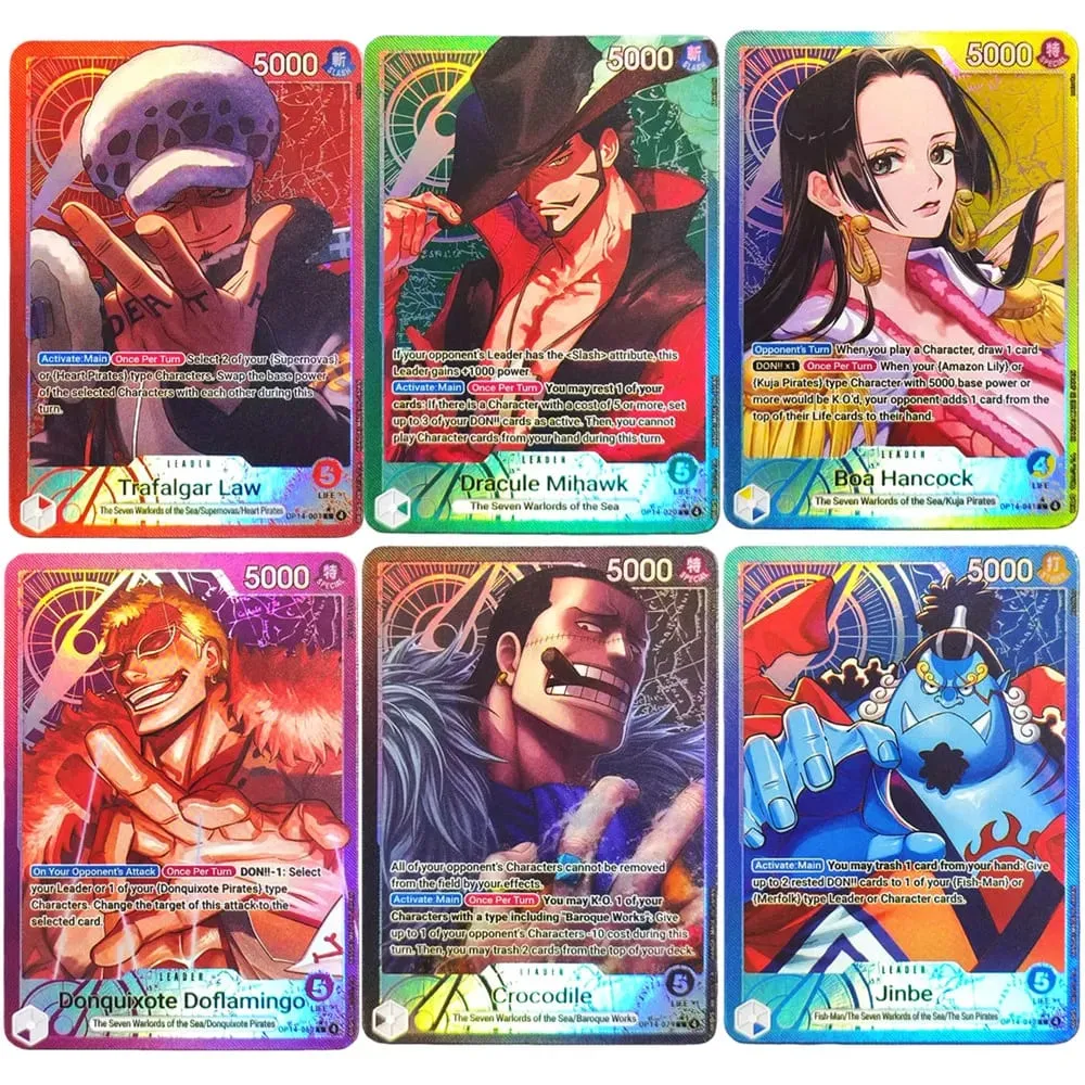 Proxy One Piece Card Mihawk OP14-020 Hancock Crocodile Jinbe Law Doflamingo The Azure Sea's Seven English TCG Anime Card — image 1