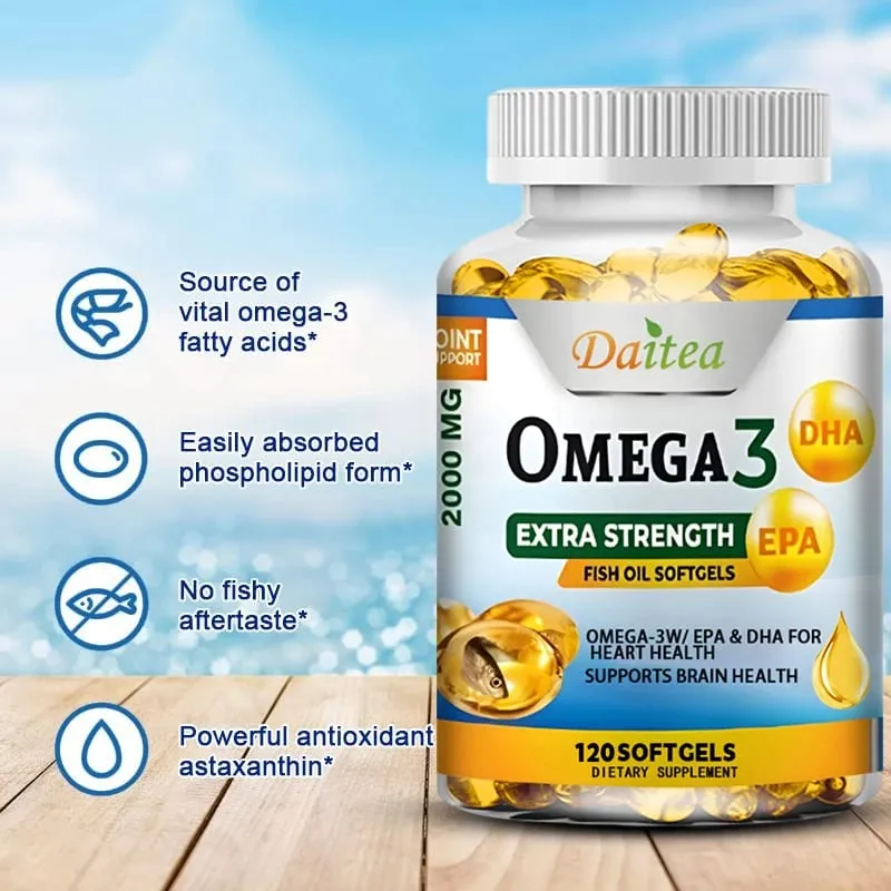 Daitea Omega 3 visolie – EPA & DHA 2000 mg – 60/120 capsules – algehele gezondheid en immuunondersteuning Niet-GMO glutenvrij — image 2