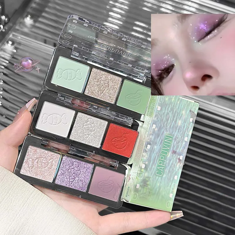 3-Color Glitter Eyeshadow Strip Palette Brightening Waterproof Gradient Mint-green Summer Lying Silkworm Eye Pigment Makeup — image 6