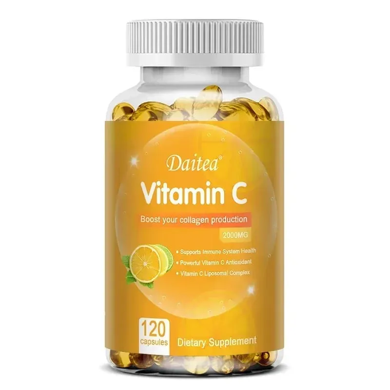 Vitamin C 2000 mg fördert die Kollagenproduktion. Liposomales Vitamin C-Nahrungsergänzungsmittel, gentechnikfrei und glutenfrei, vegetarisch