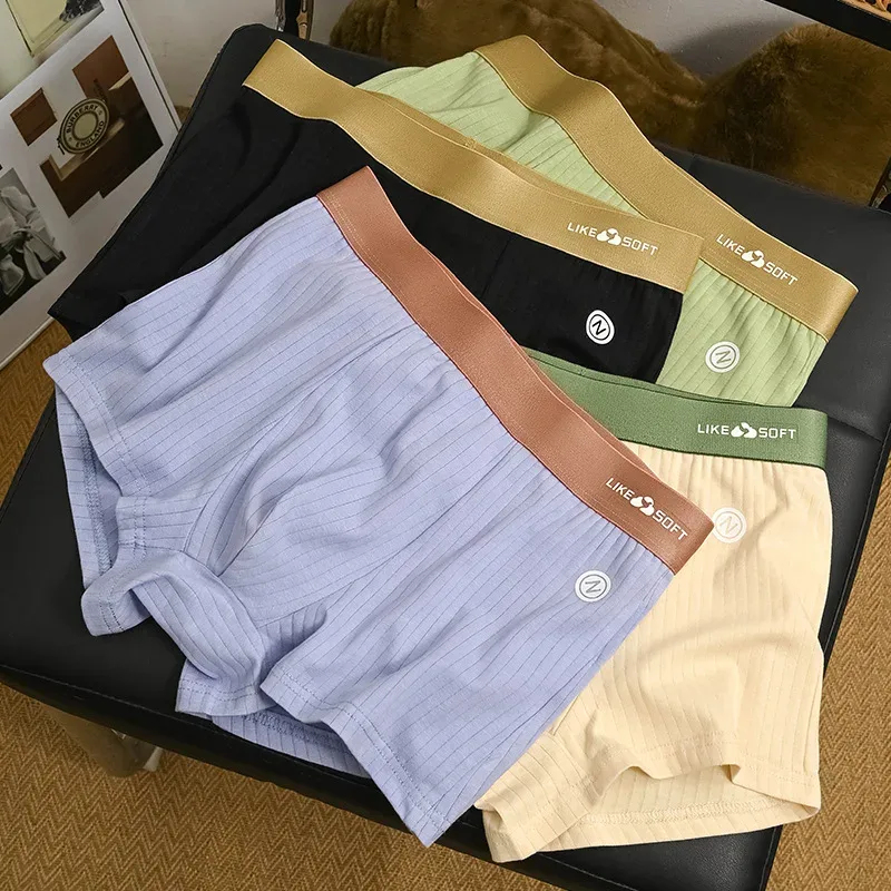 5Pcs Men Striped Boxer Briefs Soft Breathable Mid Waist Elastic Waistband Cotton Blend Men Underwear Shorts — image 2