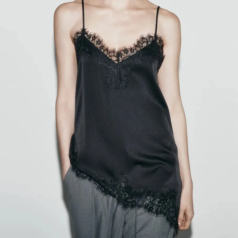 Şık Asimetrik Dantel Dantel Patchwork Üst Seksi Dantel Backless Kaşkorse Üstleri Kolsuz Zarif Backless Abiye Tops