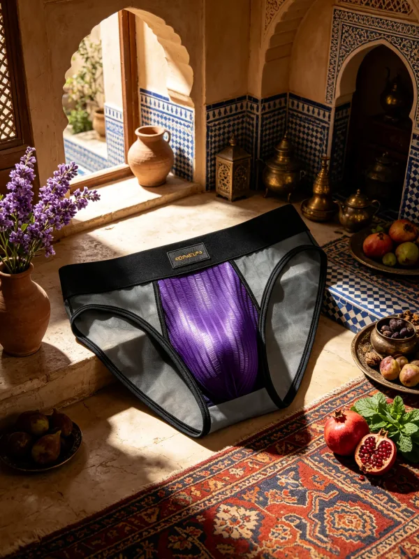 Mens Briefs Patchwork Sheer Mesh Vertical Stripe Gloss Pouch Low Waist Wide Elastic Waistband Breathable Male Underwear DP923 — image 3