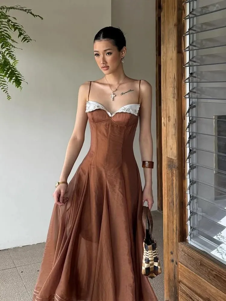 Abito lungo da donna a pieghe patchwork sexy Slim Backless senza maniche Split Empire Abiti femminili 2026 Summer Beach Party Lady Robe — image 5