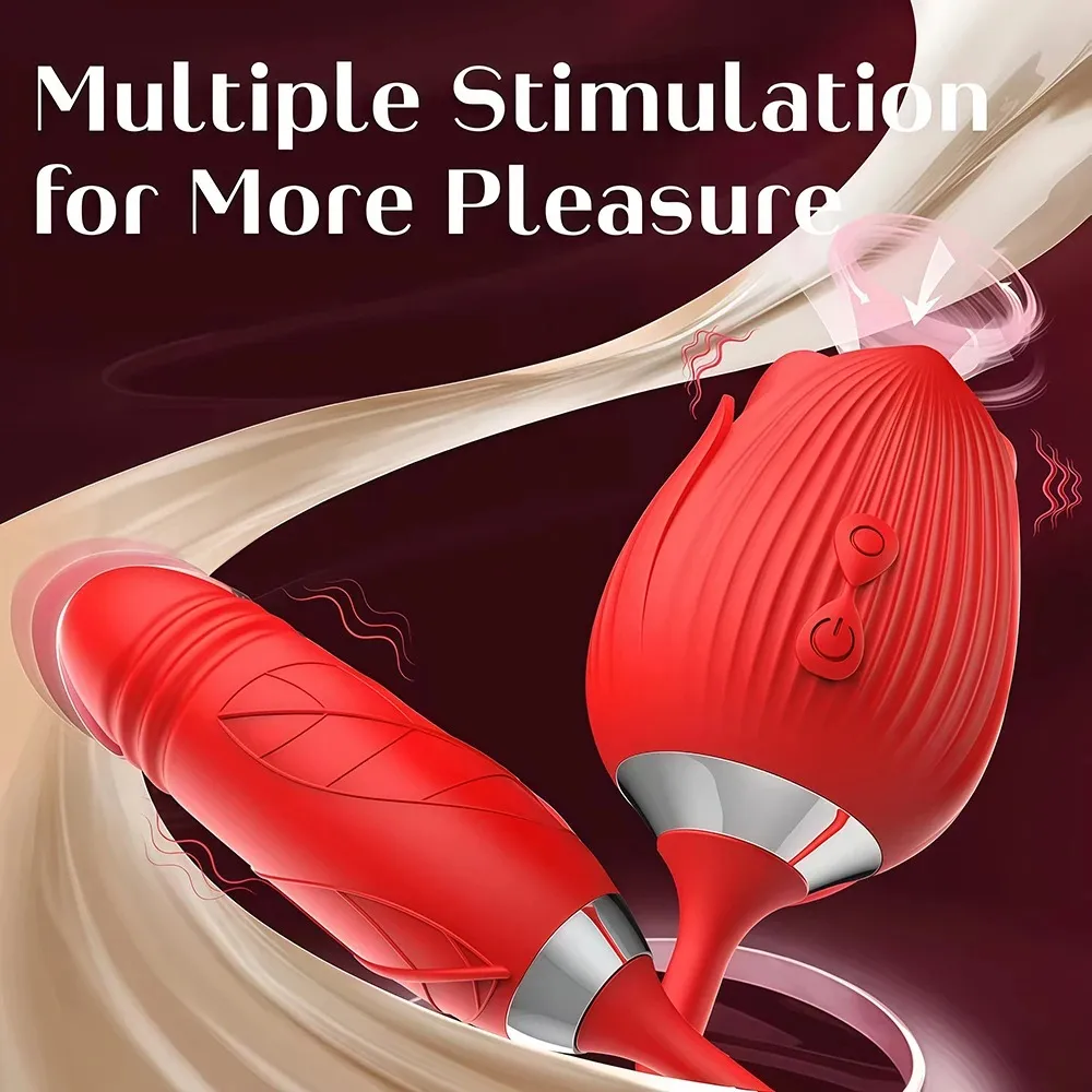 Telescopic Thrusting Sucker Vibrator for Women Rose Sucking Clit Stimulator Dildo Licking Vagin Anal Massager Sex Toys Couples