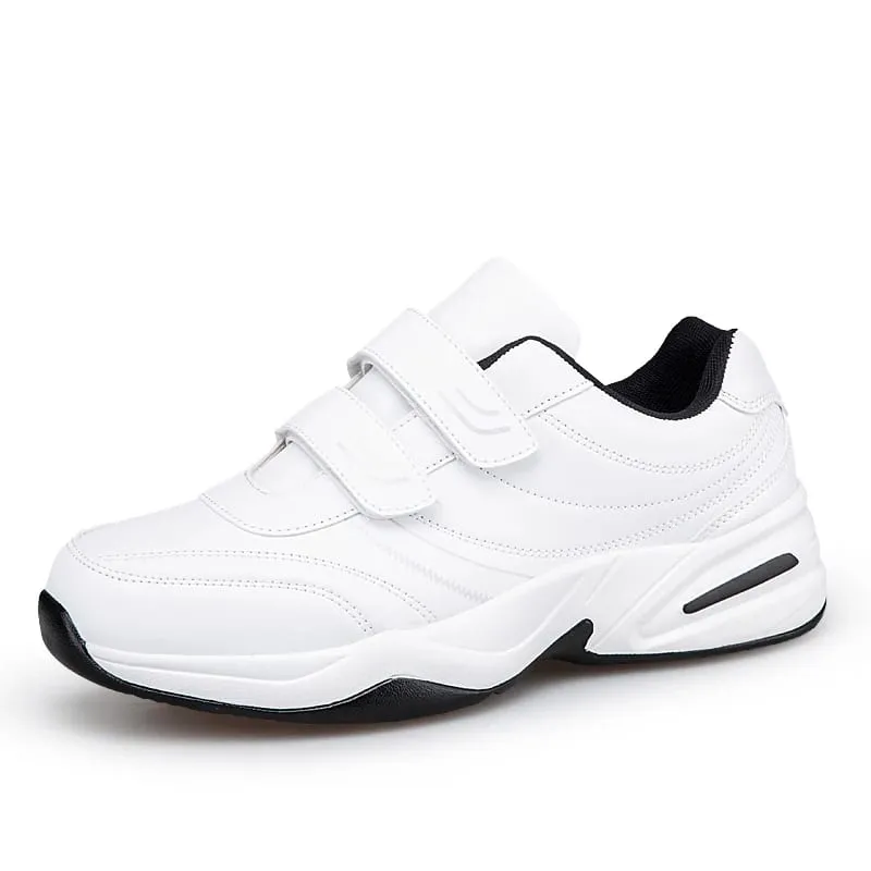 Men's Adjustable Hook And Loop Leather Sneakers Pure Black Casual Sports Shoes Big Size 47 48 Elderly Walking Shoes — image 5