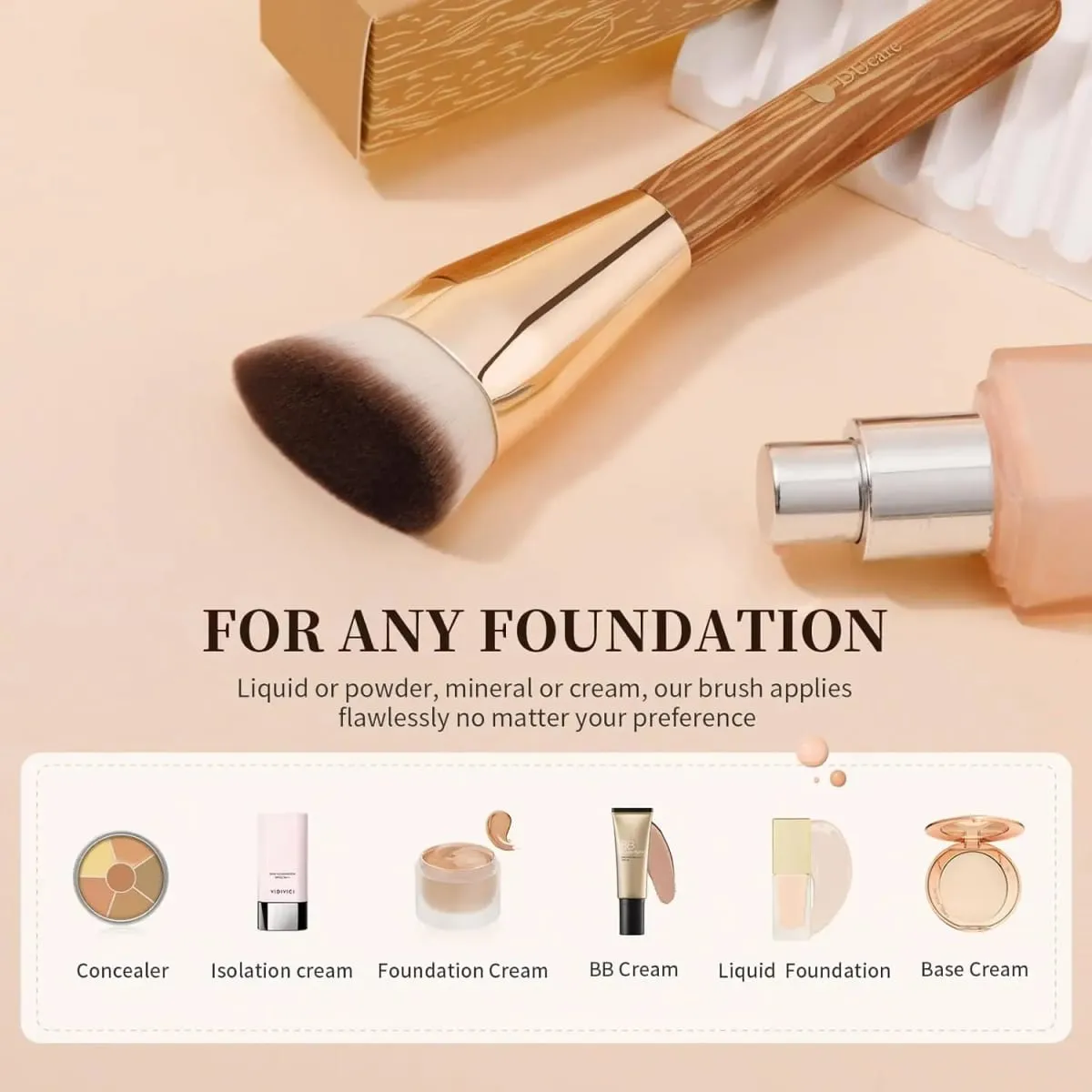 DUcare Angled Foundation Brush Professional Liquid Cream Powder Brush Contoured Blending and Buffing Face Makeup Cosmetic Tool