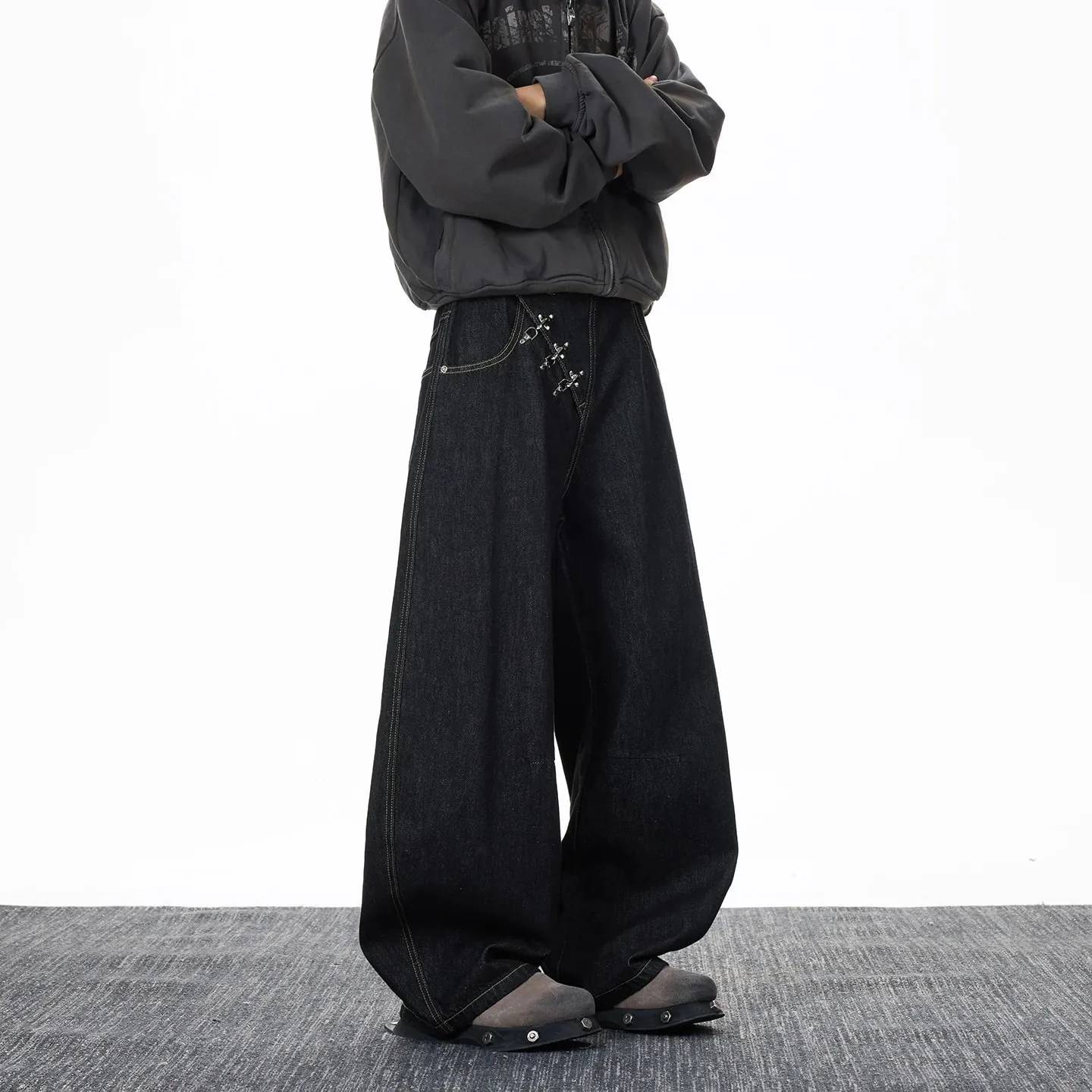 Baggy Jeans Man Pants Y2k Jeans Relaxed Fit Denim Trousers Edge Wide Leg Cargo Pants Slant Closure Casual Fashion — image 3