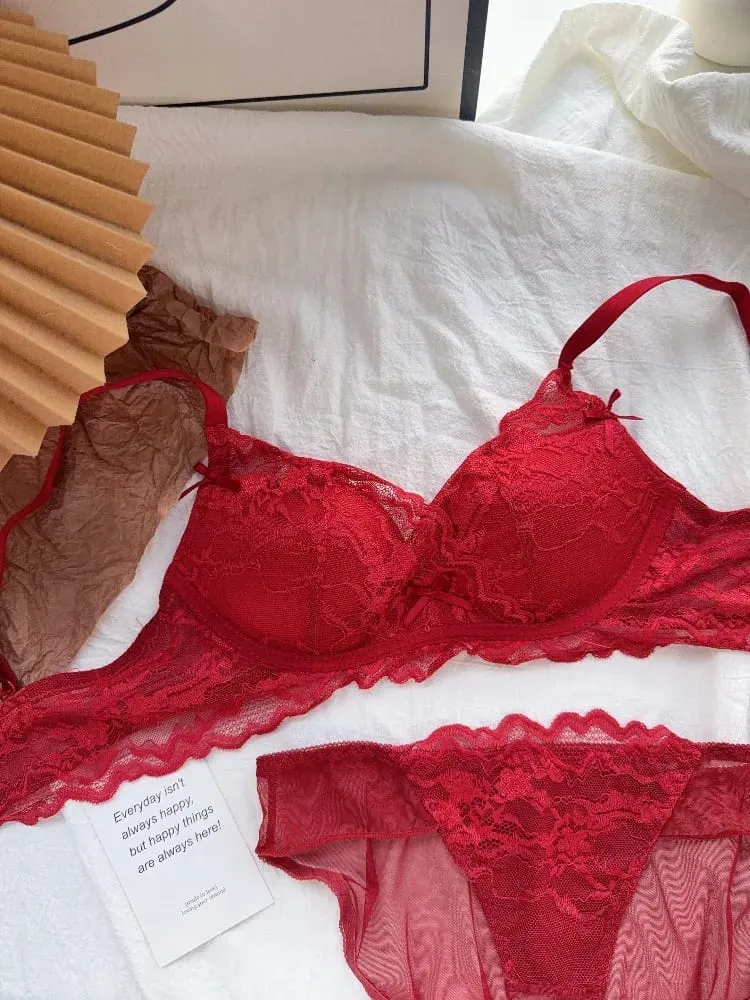 Cute Red Bra and Panty Set Women Comfortable No Wire Push Up Lingerie Sexy Bridal Wedding Lingerie Set Girls Birthday Present — image 4