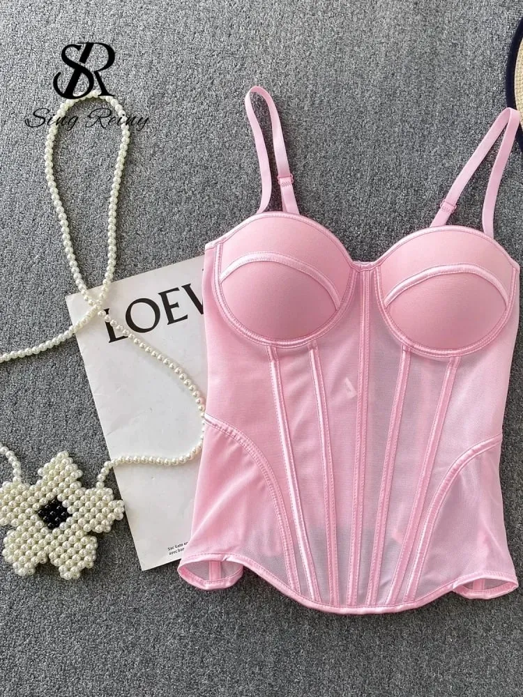 2026 Luxury Mesh Corset Camisole Women Strap Solid Lingerie Top Summer High Quality Tummy Control Sheer Party Tank Top — image 11