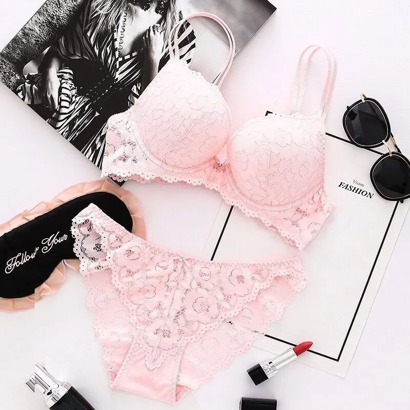 Push‑Up Bra With Panty Floral Lace Underwire Lingerie Set Double Straps Soft Breathable Multi‑Color Women Intimate Underwear — image 3