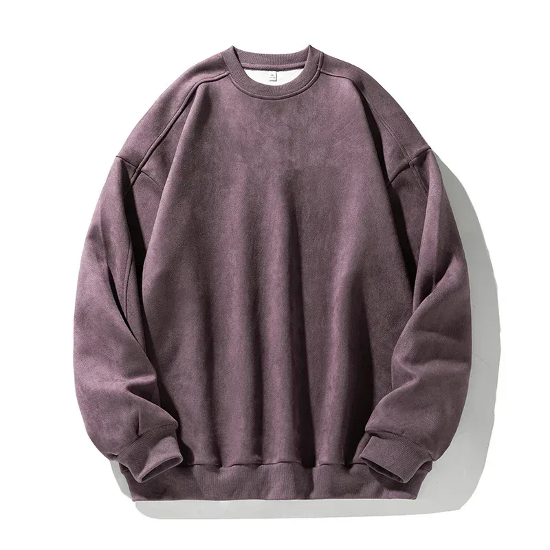 Marka fioletowa bluza męska zamszowa O Neck jesienno-zimowa workowate męskie bluzy Casual z długim rękawem 2026 nowe męskie topy
