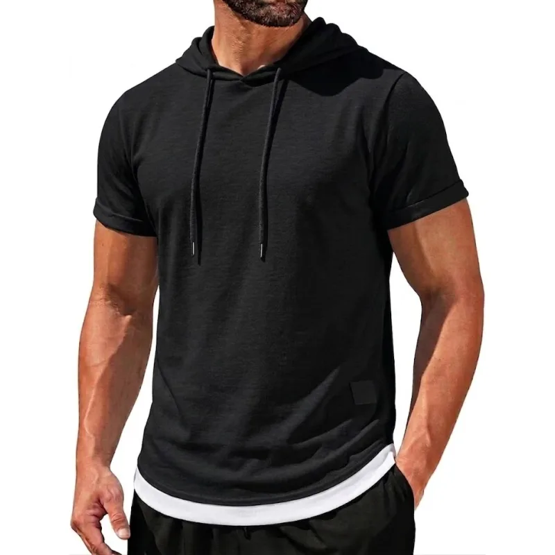 Summer Short Sleeve Hoodie Man Casual Thin T-Shirts Lightweight Pullover Hoodies Breathable Sweatshirt Korean Streetwear Gym Man — image 1