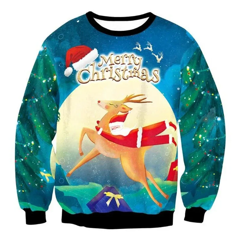 Festival Christmas Pattern Sweatshirts For Men Humping Reindeer 3D Printed Pullover Holiday Party O-Neck Hoodies Long Sleeves — image 22