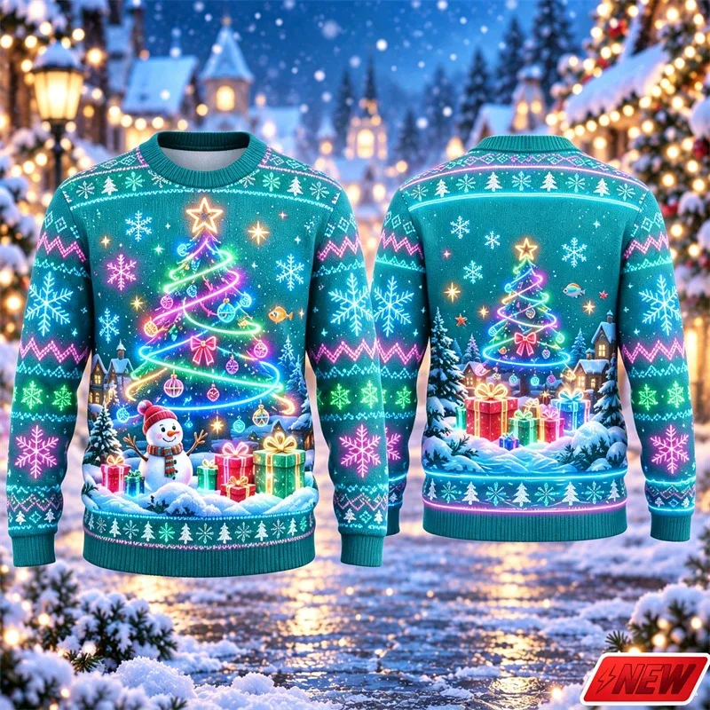 3d Print Christmas Tree Ugly Sweater Men Merry Christmas Trend Crew Neck Sweatshirts Women Neon Snowman Gift Fake Sweater Unisex — image 7