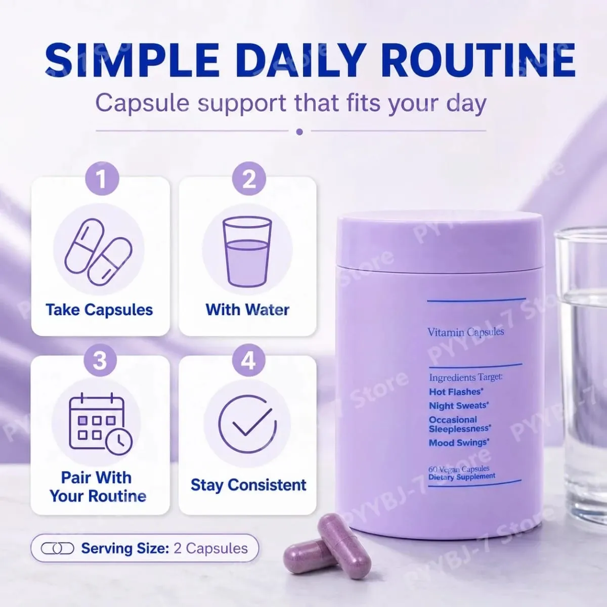 Women Complex Vitamins with Vitamin D3 B6 Menopause Use Helps Relieve Night Sweats Mood Swings Health Food Supplement 60 Pieces — image 5