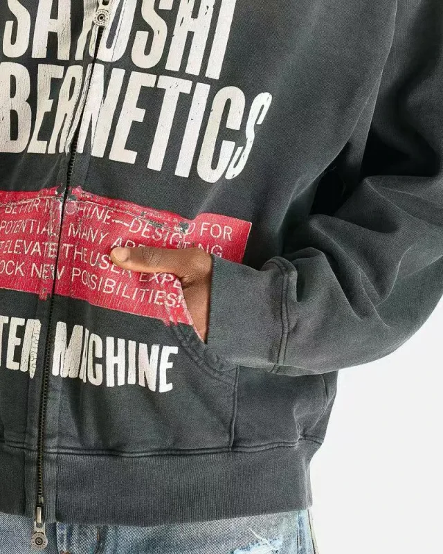 New SN Letter Printed Washed Retro Splashed Ink Zipper Hoodie Street Casual Cotton Loose Versatile Sports Oversize Trendy Top — image 6