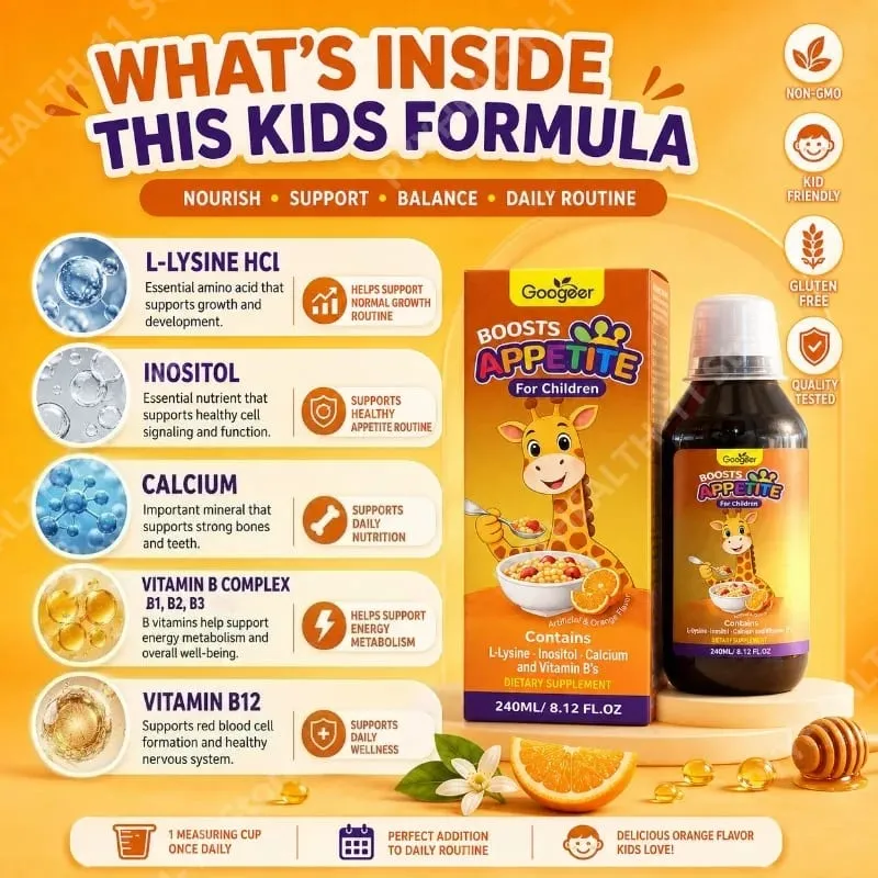 Googeer Children’s Appetite Support Liquid with L-Lysine Inositol Calcium and B Vitamins Daily Nutritional Support 240 ML — image 3
