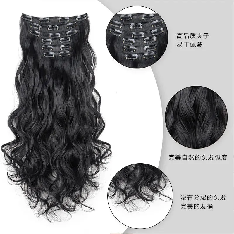 Black Hair Extensions 6pcs/set Women Long Straight Synthetic Full Head Clip 16Clips Ombre Heat Resistant Fiber Hair Kpop Cosplay — image 4