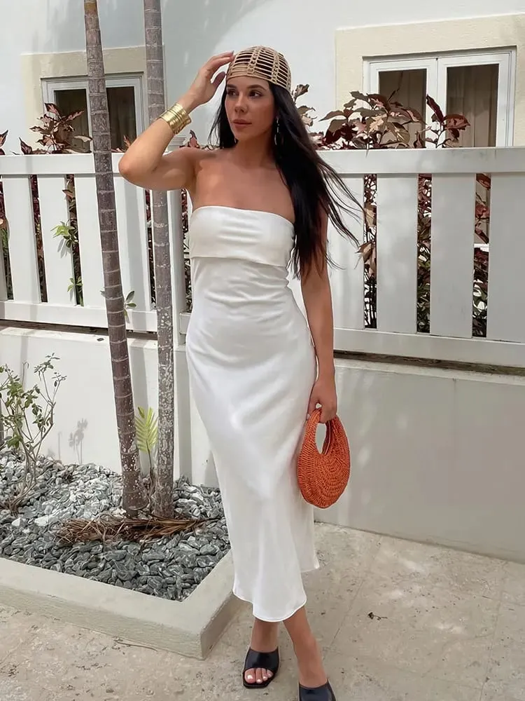 HH Elegant Strapless Maxi Dress for Women Sleeveless Off Shoulder Solid Bodycon Long Dresses Summer Casual Beach Party Evening — image 2