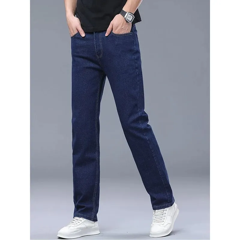 2026 New Comfortable Fabric Jeans Men Business Slim Fit Denim Pants Male Stylish Solid Color Straight Leg Casual Trousers — image 3