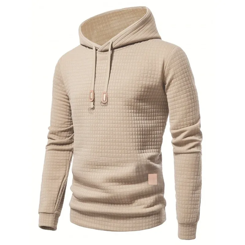 Men's Autumn Winter Jacquard Plaid Hoodie Long Sleeve Casual Pullover Fitness Running Sports Hooded Jacket Activewear Sweatshirt — image 2