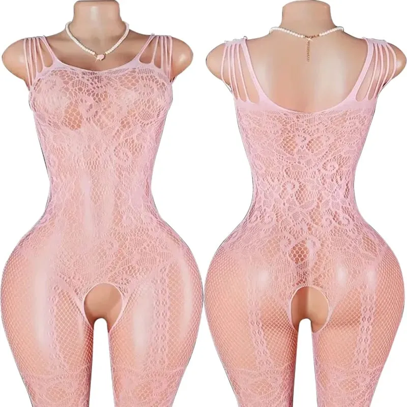 Black Fishnet Off-Shoulder Open-Crotch Bodystocking Lingerie Set Sexy Crotchless Teddy Bra Women's Erotic Underwear 2026 — image 13