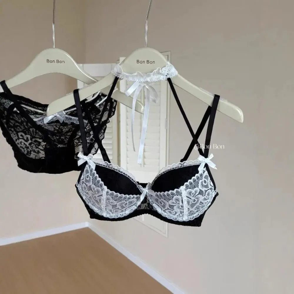 Halter Neck Lace Bra Panty Set French Style Women Lingerie Push‑Up Breathable Skin‑Friendly Daily Underwear tセクシーな — image 4
