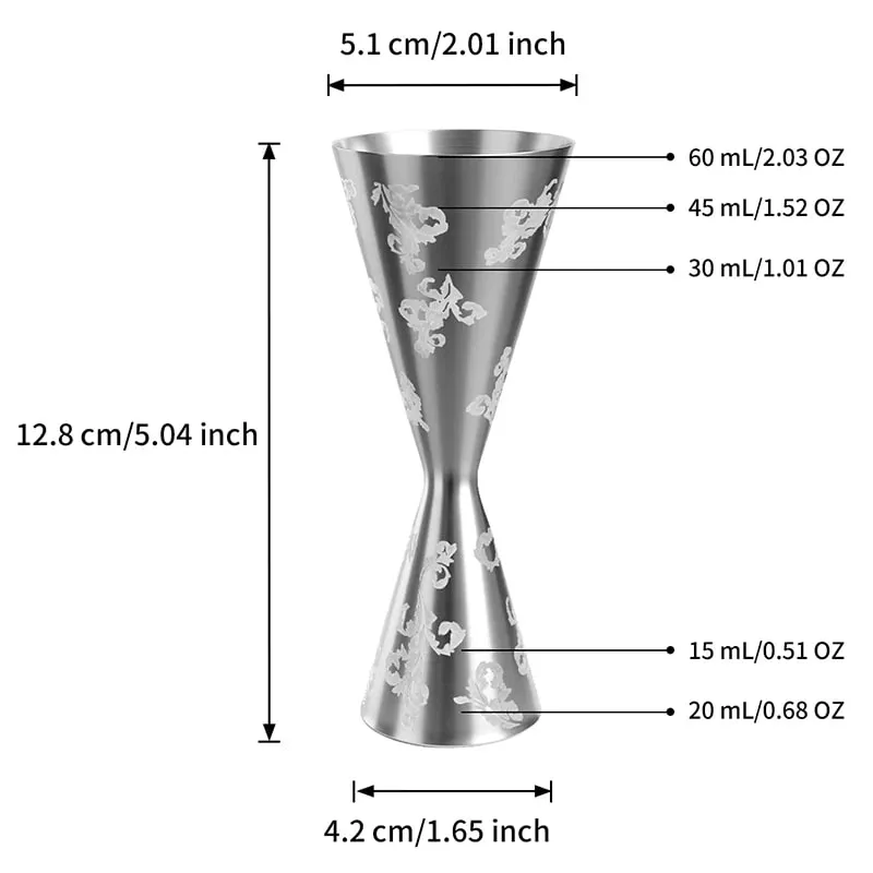 30/45/60/90ml Measuring Cup 304 Stainless Steel Measure Cup Cocktail Shot Drink Spirit Jigger Mixed Beaker Liquid Measuring Cups