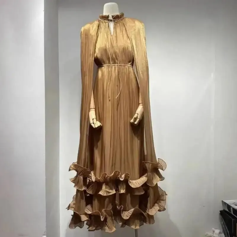 Commuting Style V-neck Cape Style Black Fungus Edge Double-layer Hem Dresses For Women 2026 Autumn New — image 8