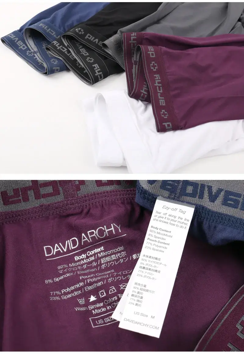 David Archy 3 Pak Celana Dalam Pria Celana Boxer Dasar MicroModal Lembut Bersirkulasi Pria Boxer Kantong Ganda Cepat Kering Olahraga Kebugaran