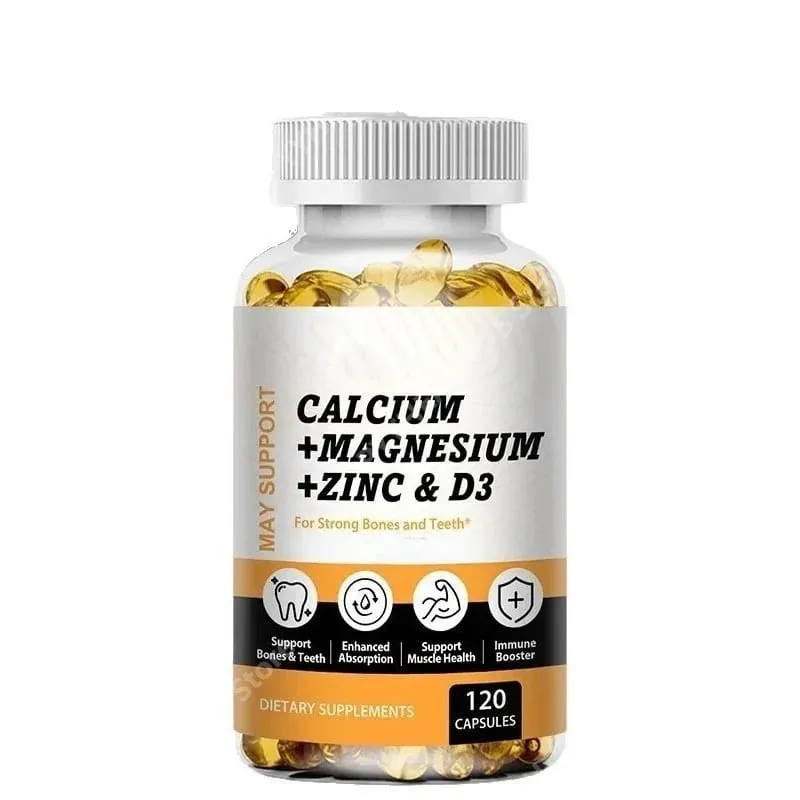 Calcium Magnesium Zinc Softgels Bone & Teeth Support Vitamin D3 Supplement Supports Muscle Health & Immune Function 120 Capsules