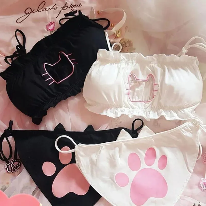 Japansk Anime Kat Pige Cosplay BH Trusser Sæt Kvinder Sexet Lingeri Undertøj Intimates Kawaii Lolita Hollow Out Kitty Nattøj — image 2