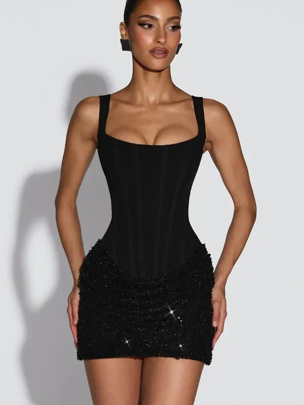 Square-neck Halter Mini Dress Women Sexy Pleated Sleeveless Backless High Waist Bodycon Dresses 2026 Women's Summer Party Robes — image 12