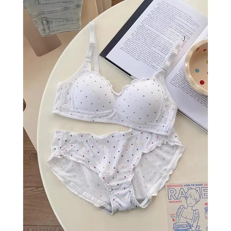 Trendy Sexy Lingerie Set Wireless Push Up Gathering Anti-Sagging Side Support Soft For Young Girls High School Daily 32-38 Bra