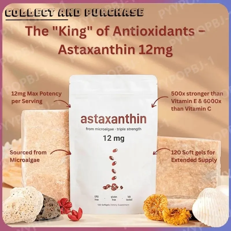 Astaxanthin 12mg with Fresh Microalgae Source Daily Nutritional Support Antioxidant Supplement 120 Softgels — image 1
