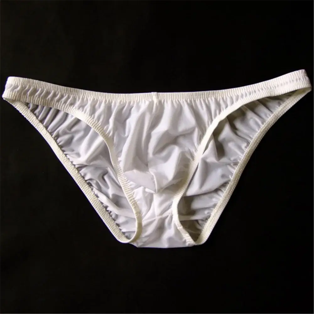 Solid Color Nylon Briefs Men Big Bulge Sexy Underwear Translucent Ice Silk Low Waist Bikini Panties U Convex Male Panties — image 1