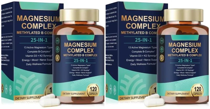 25-in-1 Magnesium Complex with Glycinate Citrate Malate Vitamin D3 K2 B12 Methylfolate for Relaxation Energy Nerve 120 Capsules — image 8
