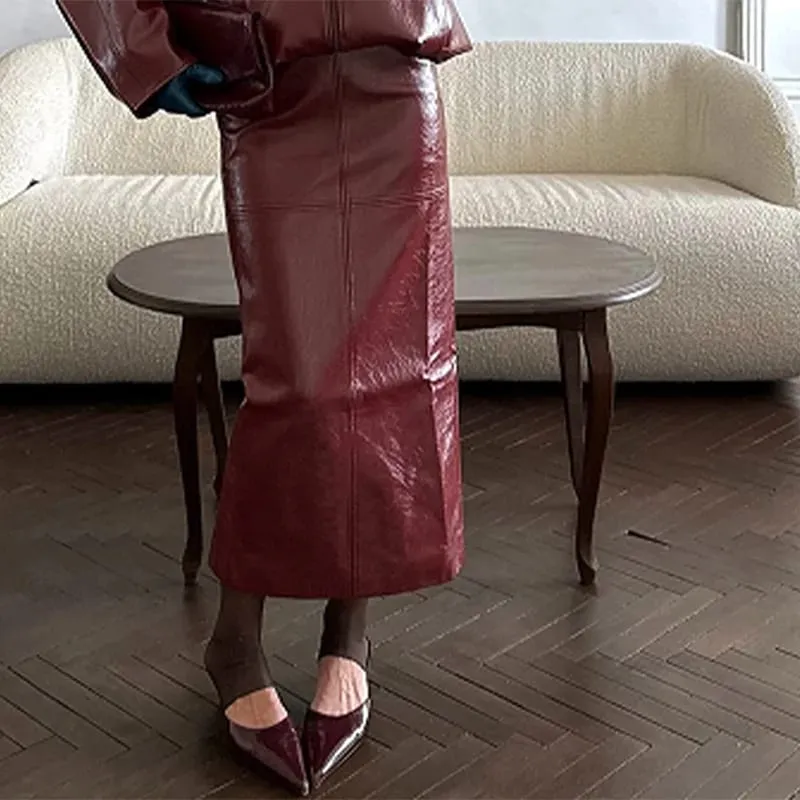 Vintage Green Leather Skirt Sets Women Fashion Solid Strapless Short Skirts Zipper Jacket Outfits Lady Daily Highstreet Outfit — image 10