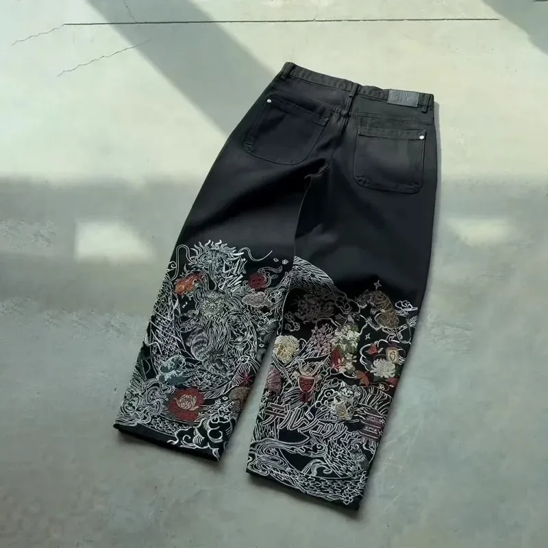 Y2K Baggy Jeans men vintage Embroidered high quality denim fabric American style jeans Gothic streetwear Hip Hop wide leg pants — image 5